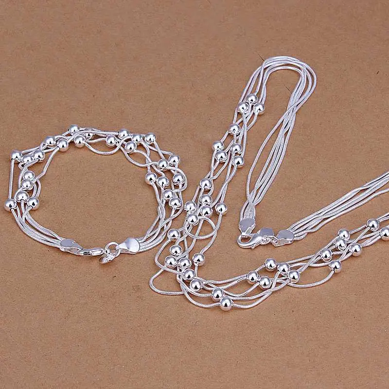 Best Friends Silver Plated Jewelry Set Triple Strands Necklace&Bracelet Sets Men Jewelry 83 1