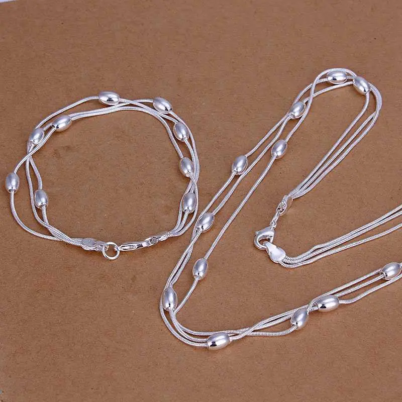 Best Friends Silver Plated Jewelry Set Triple Strands Necklace&Bracelet Sets Men Jewelry 83 2