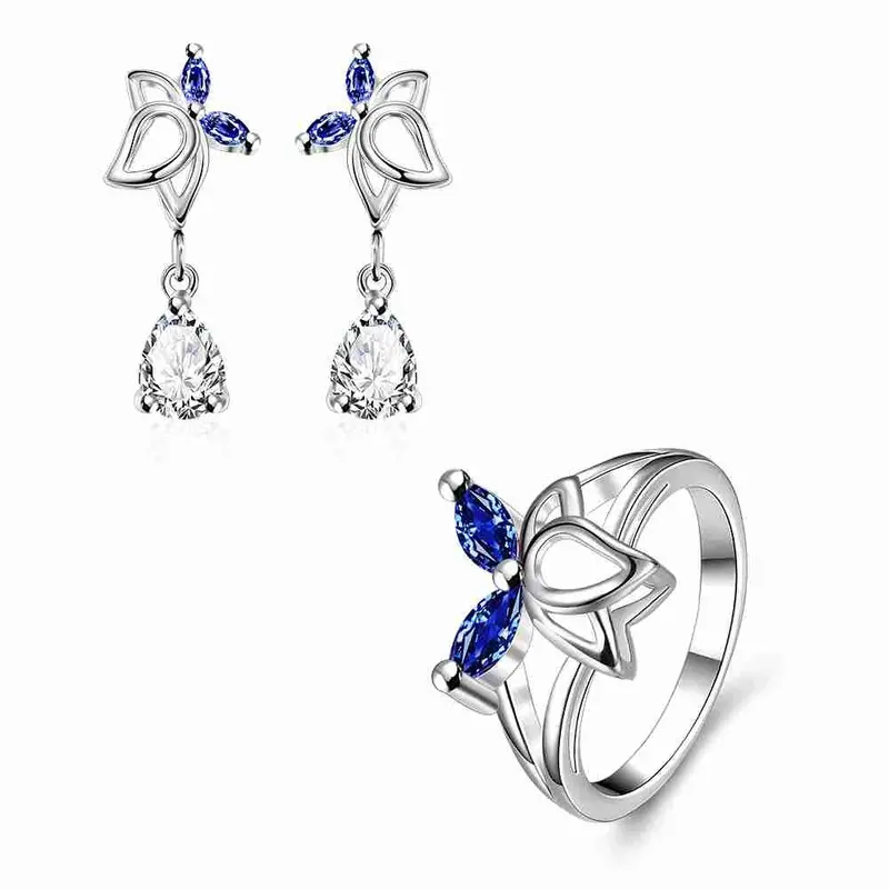 Best Friends Silver Plated Jewelry Sets Dance Butterfly Ring + Earrings African Jewelry Set Joias 41 1