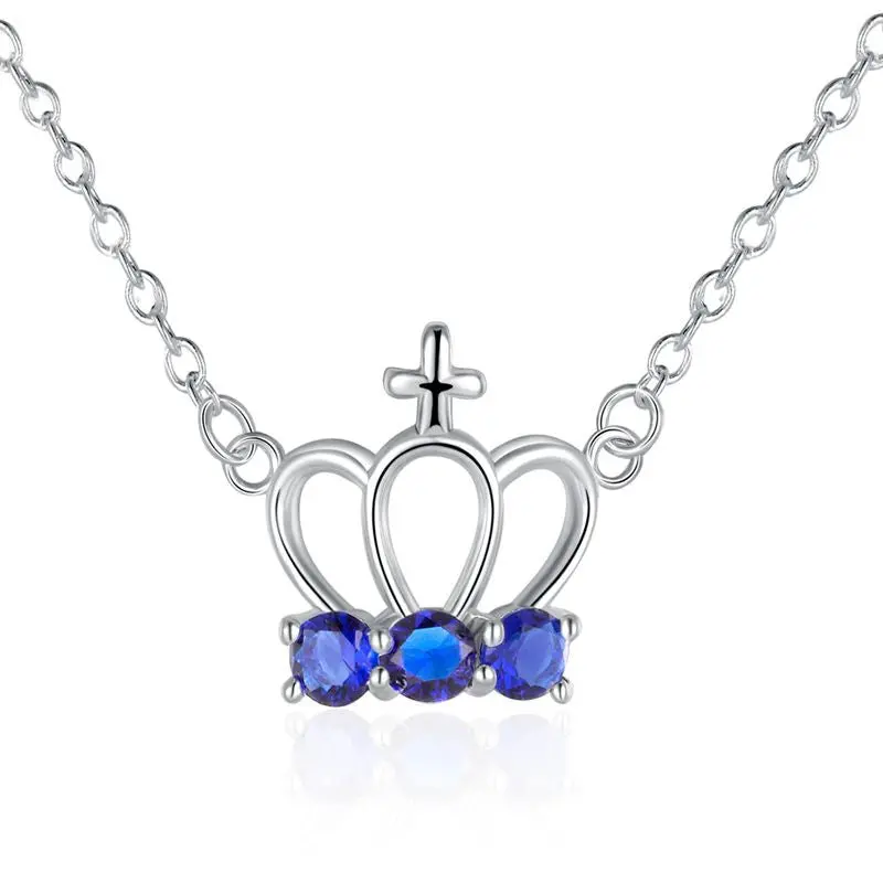 Best Friends Silver Plated Necklaces & Pendants Crown Blue Stone Gargantilha Bijoux Femme 13 1