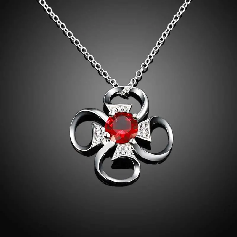 Best Friends Silver Plated Pendants Fourth Flower Buckle Collier Femme Ruby Jewelry181 1