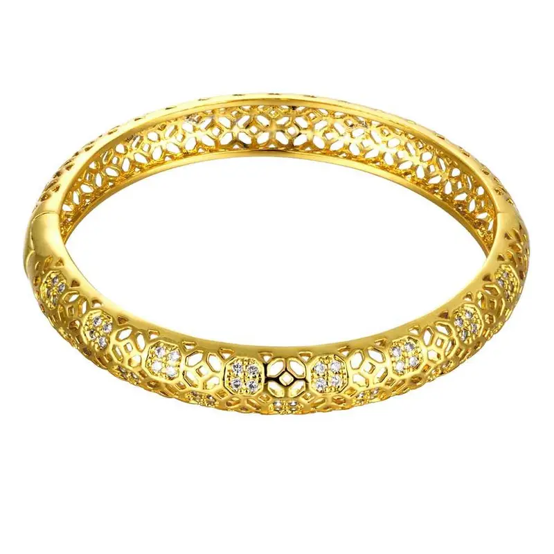 Best Gift 18K Gold Plated Simple Hollow Rhinestone Lines Men Bracelet Charm 1