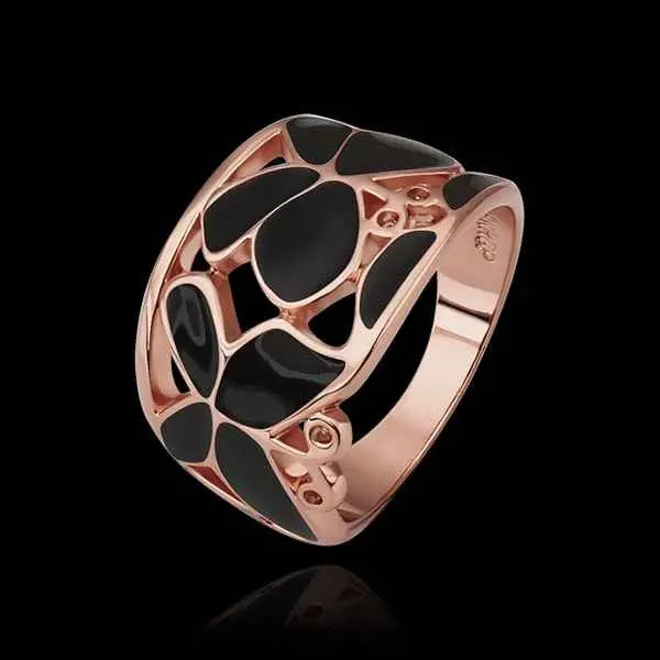 Best Gift 18K Gold Plated Wedding Rings Rose Black Flower Anillos Bear Bone 522 1