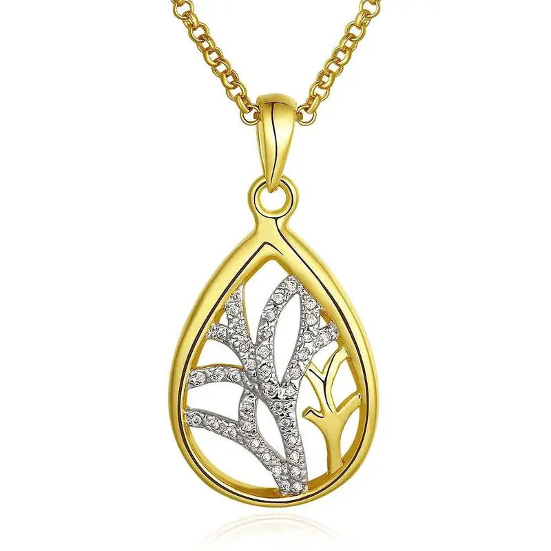 Best Gift 18K Real Gold Plated Women Necklace Drop Water Hollow Crystal Collane Men Jewelry Smtpn811 1