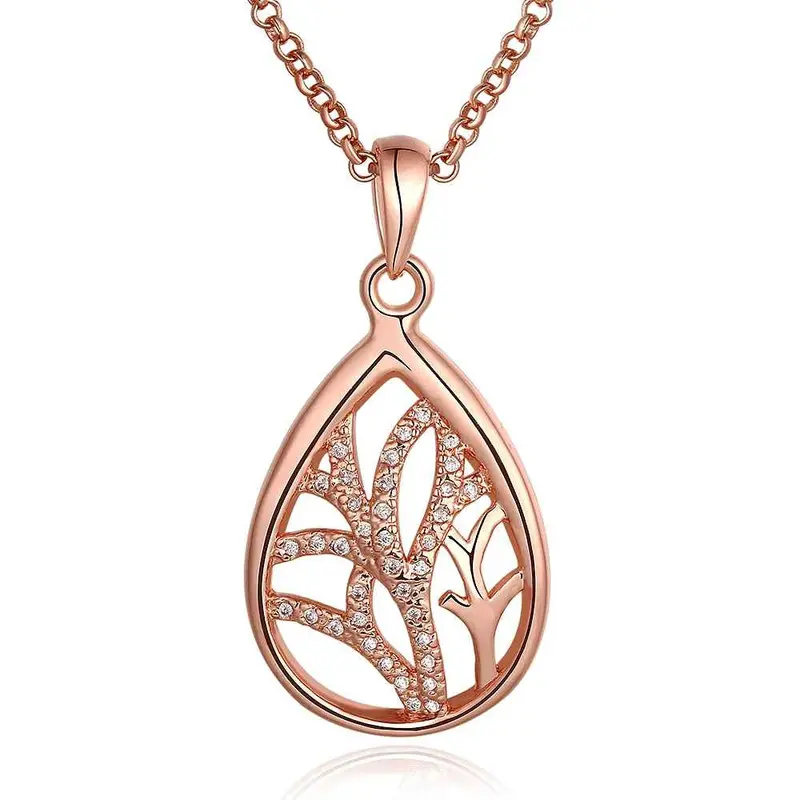 Best Gift 18K Real Gold Plated Women Necklace Drop Water Hollow Crystal Collane Men Jewelry Smtpn811 2