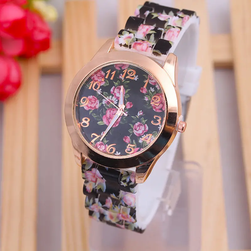 Best Gift Casual Watch Women Top Geneva Quartz Clock Girl Lady Analog Wristwatches Silicone Rubber Relogio 1