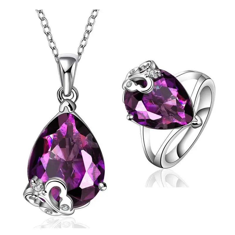 Best Gift Platinum Plated Ruby Jewellry Violet Love Is Together N+R Display Jewelry Sets Floating Charmsfbls  9 1