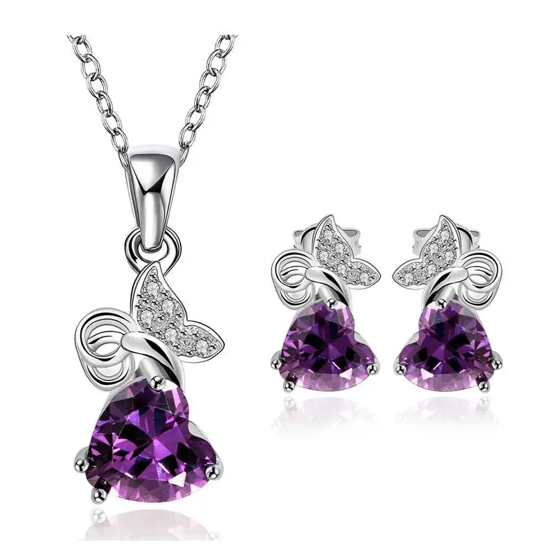 Best Gift Platinum Plated Ruby Jewellry Violet So Beauty Shine N+E Display Jewelry Sets Floating Charmsfbls 38 1