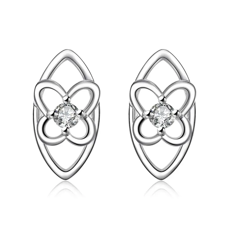 Best Gift Silver 925 Earings Jewelry Four Leaf Flower Center Stud Pendientes Bear Charms 1