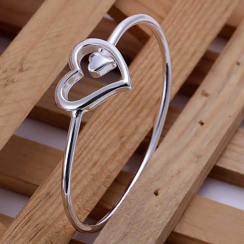 Best Gift Silver Friendship Bangle Big And Small Heart Women Bracelet Diy Smtb 18 1