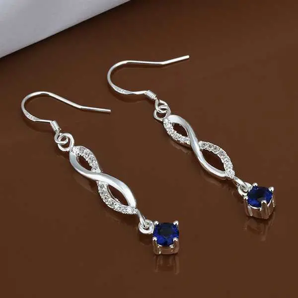 Best Gift Silver Plated Earings Inlaid Blue Stone Drop Ear Cuff Collier Plastron Femme 1