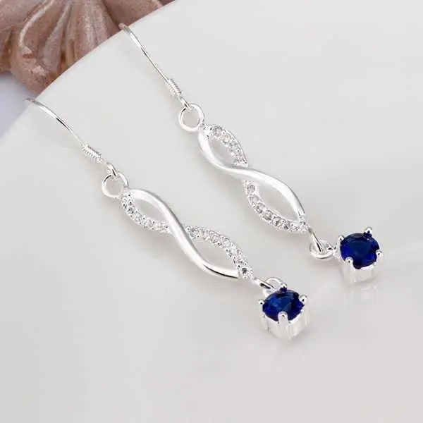 Best Gift Silver Plated Earings Inlaid Blue Stone Drop Ear Cuff Collier Plastron Femme 2