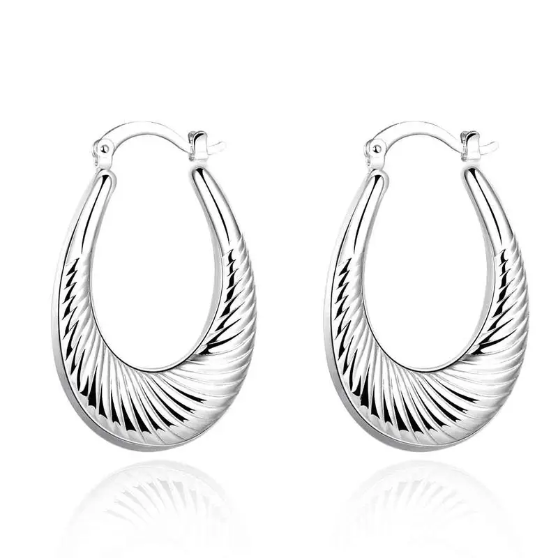 Best Gift Silver Plated Earings Jewelry Flow Line Oval Clip Cuff 71 1