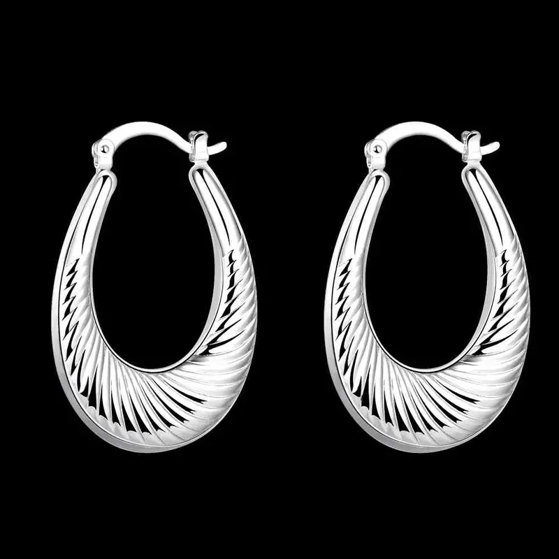 Best Gift Silver Plated Earings Jewelry Flow Line Oval Clip Cuff 71 2