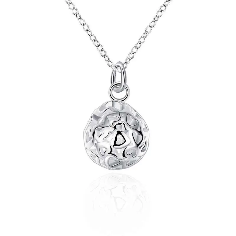 Best Gift Silver Plated Pendant Necklace Small Solid Ball Collane Charm 1