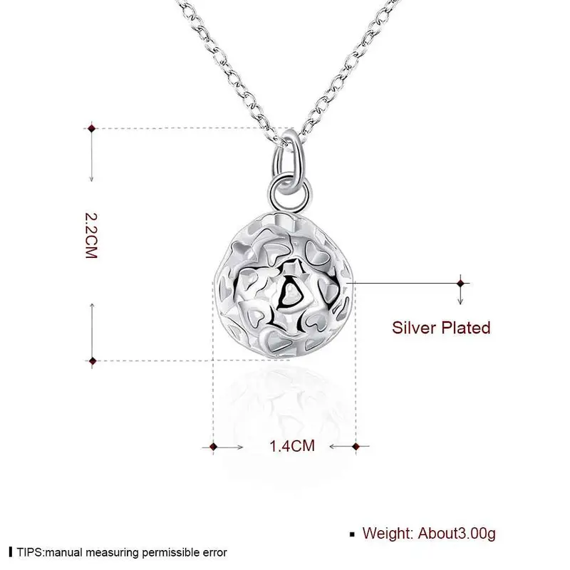 Best Gift Silver Plated Pendant Necklace Small Solid Ball Collane Charm 2