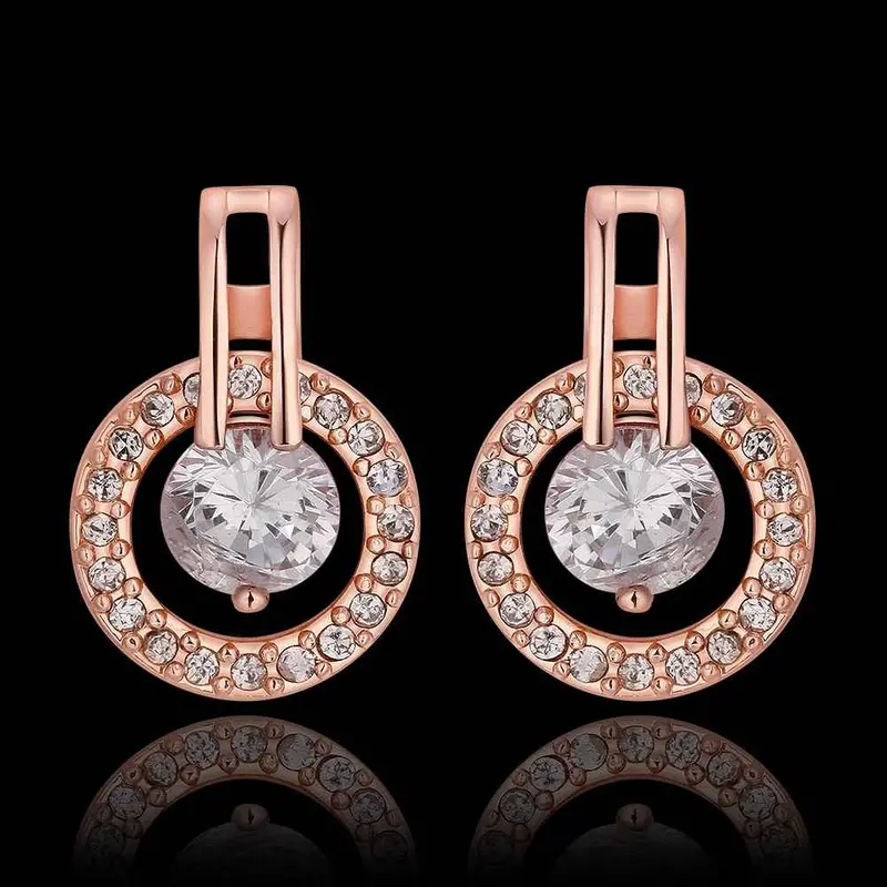 Best Gifts Girl Jewerly 18K Gold Plated Earing Circle Crystal Stone Stud Earrings Brincos Smtpe943 2