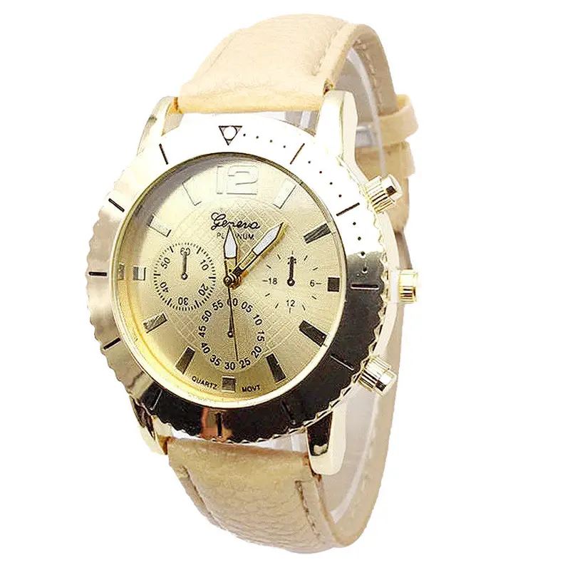 Best Quality Geneva Platinum Watch Men Women Watches Leather Wristwatch Casual Watch Reloj Gold Roman Gift 1