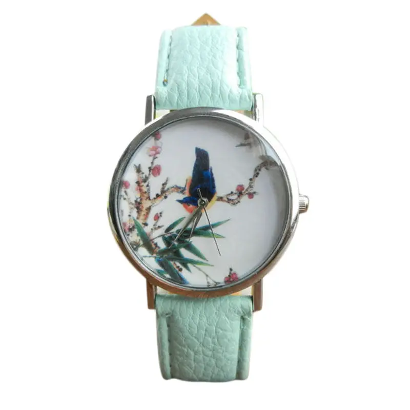 Best Quality Platinum Watch Women Pu Leather Wristwatch Casual Dress Watch Reloj Ladies Bird Print Clocks Gifts 3