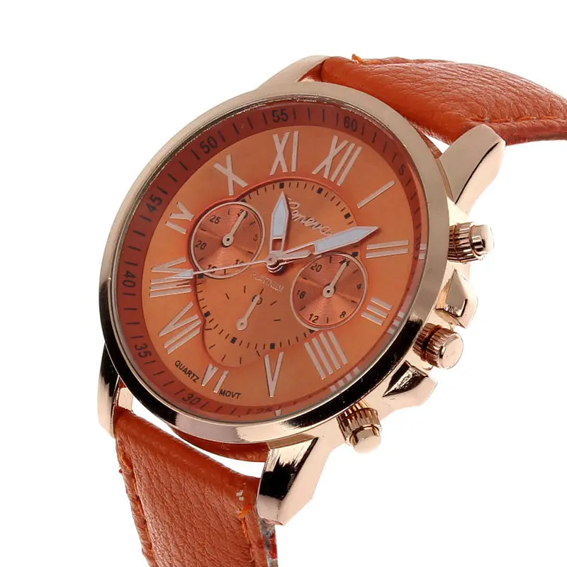 Best Relogio Super Geneva Watch Roman Numerals Leather Clocks Women Montre 10 Candy Colors Re Hour 1