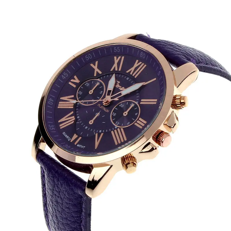 Best Relogio Super Geneva Watch Roman Numerals Leather Clocks Women Montre 10 Candy Colors Re Hour 10