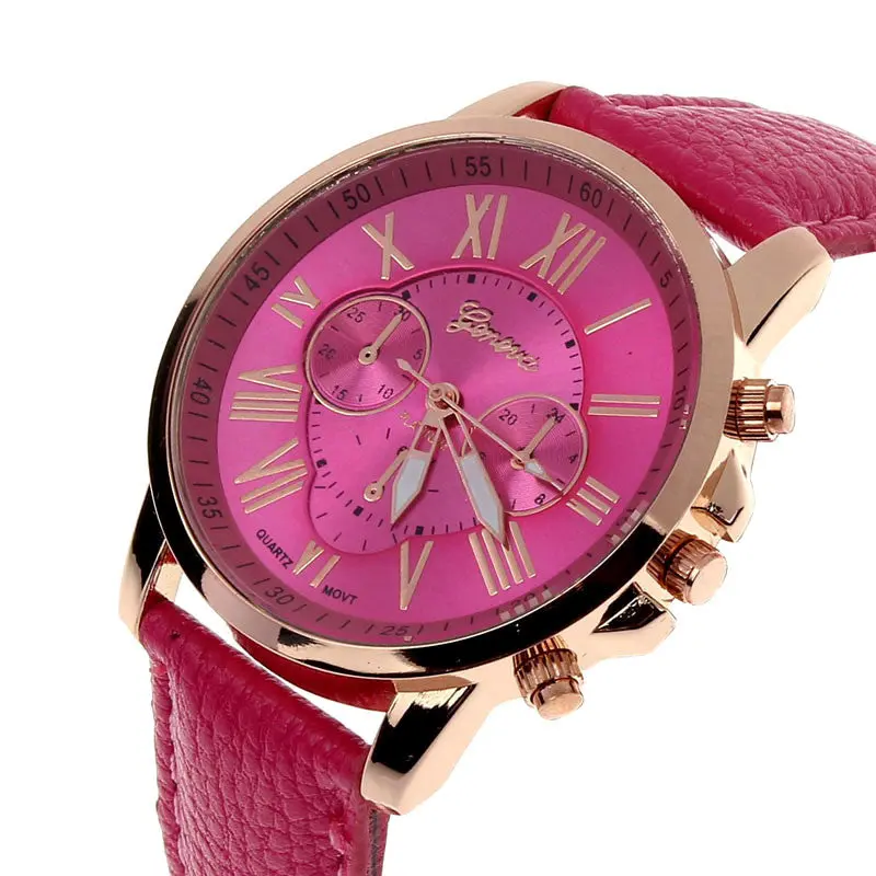 Best Relogio Super Geneva Watch Roman Numerals Leather Clocks Women Montre 10 Candy Colors Re Hour 6