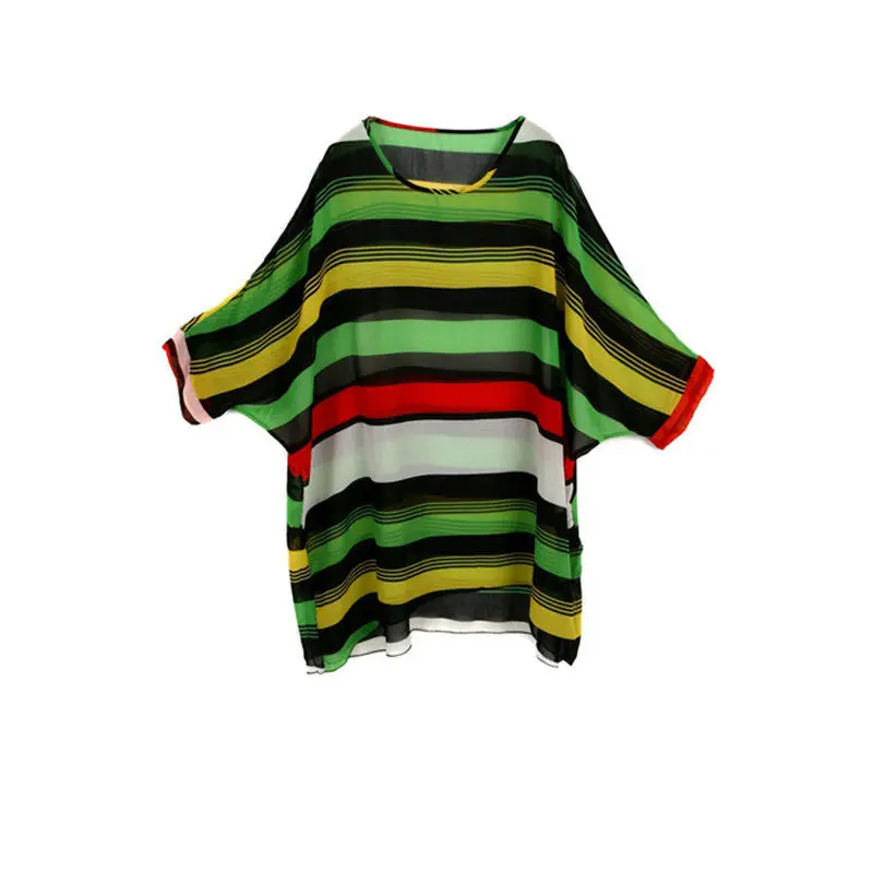 Best Selling Casual Women's Top Women Color Stripe Chiffon Oversized Loose Beach Smock Long Shirts 2
