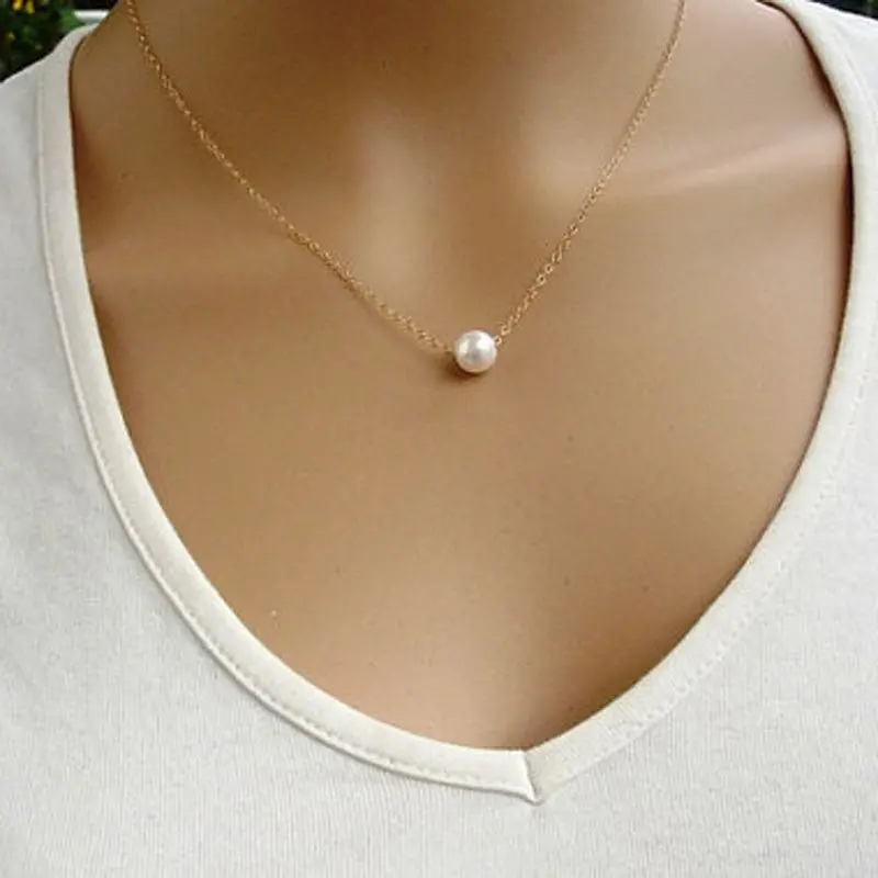 Best Selling Gold Necklace Women Simple Imitate Pearl Bib Choker Statement Collar Necklaces Collier 2