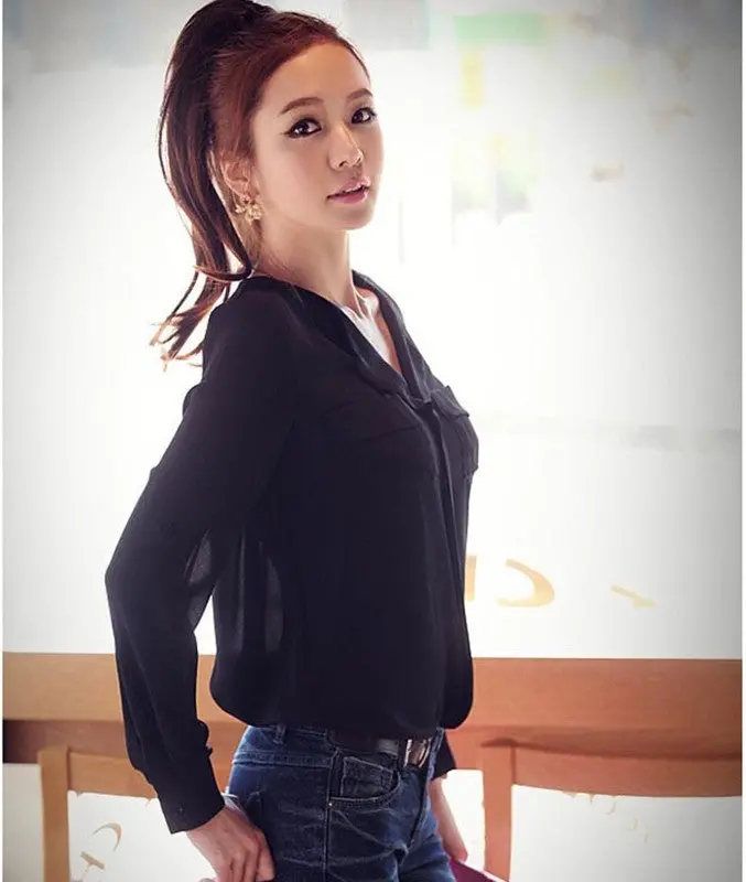 Best Selling Trendy Women Chiffon Blouse Casual Blouse Blusa Feminina Transparent Shirt Women Sexy Ol Tops 5