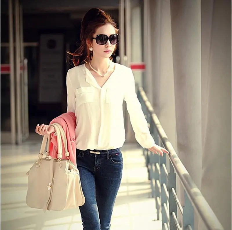 Best Selling Trendy Women Chiffon Blouse Casual Blouse Blusa Feminina Transparent Shirt Women Sexy Ol Tops 6