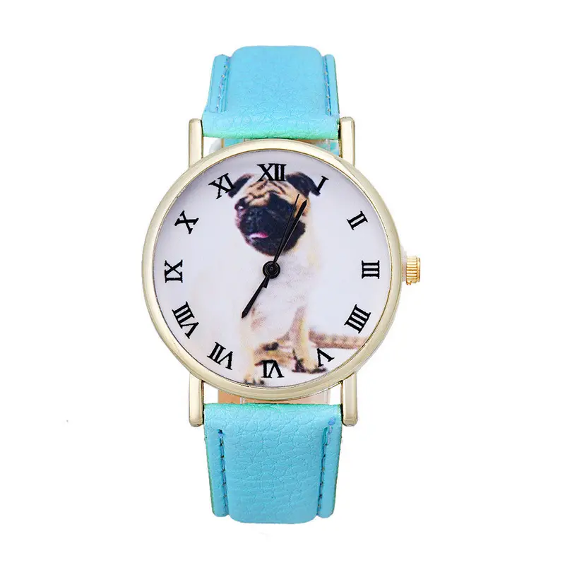 Best Selling Women Montre Leather Band Analog Quartz Vogue Wrist Watch Cute Puppy Printed Girls Gift Watch Reloj 2