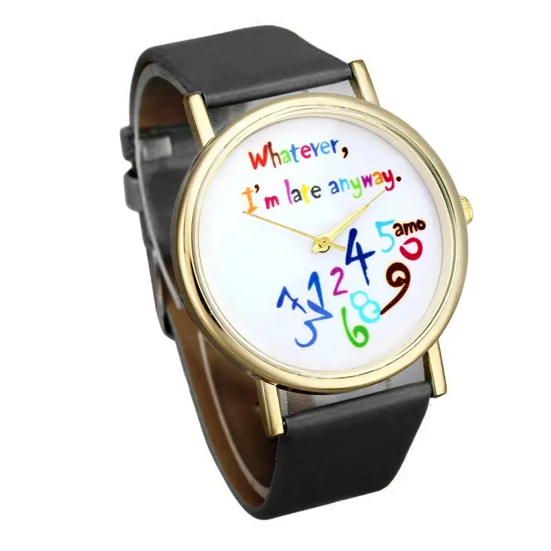 Best Selling Women Top Watch Letter Printed Dress Watch Leather Band Quartz Vogue Student Girl Boy Wrist Watch 1