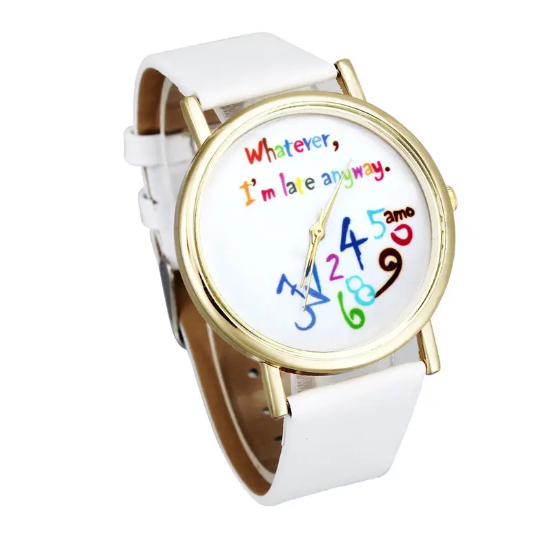 Best Selling Women Top Watch Letter Printed Dress Watch Leather Band Quartz Vogue Student Girl Boy Wrist Watch 4
