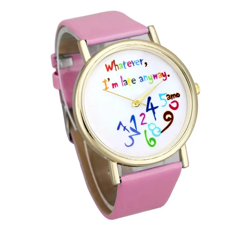Best Selling Women Top Watch Letter Printed Dress Watch Leather Band Quartz Vogue Student Girl Boy Wrist Watch 5