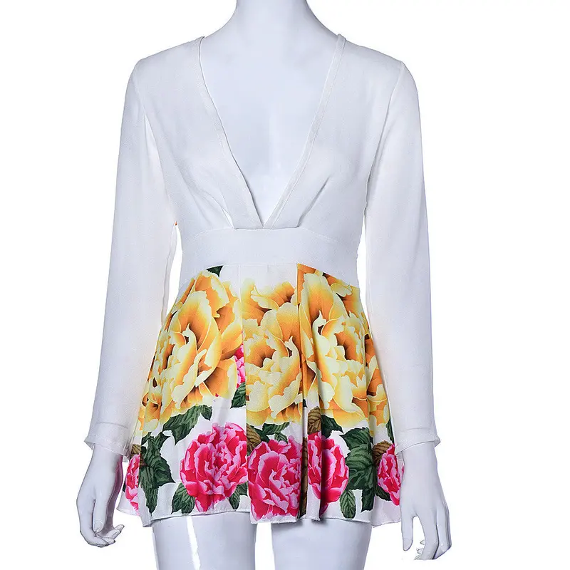 Best Sellingtrendy Women Chiffon Dress Dresses Women Long Sleeve Party Flower Print Vestido Casual Mini Robe 3