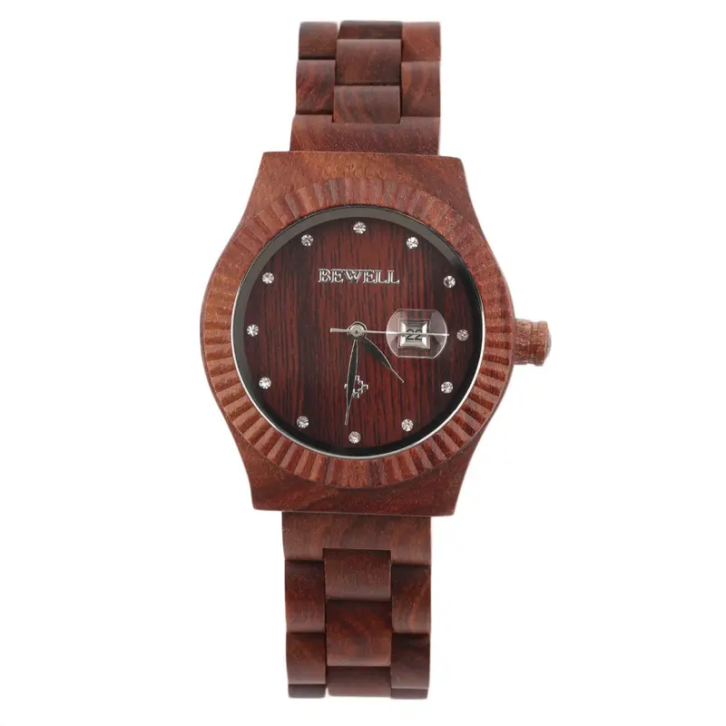 Bewell W064a Wooden Watches Womne's Crystal Calendar Quartz Wrist Watch Special Wood Design 1