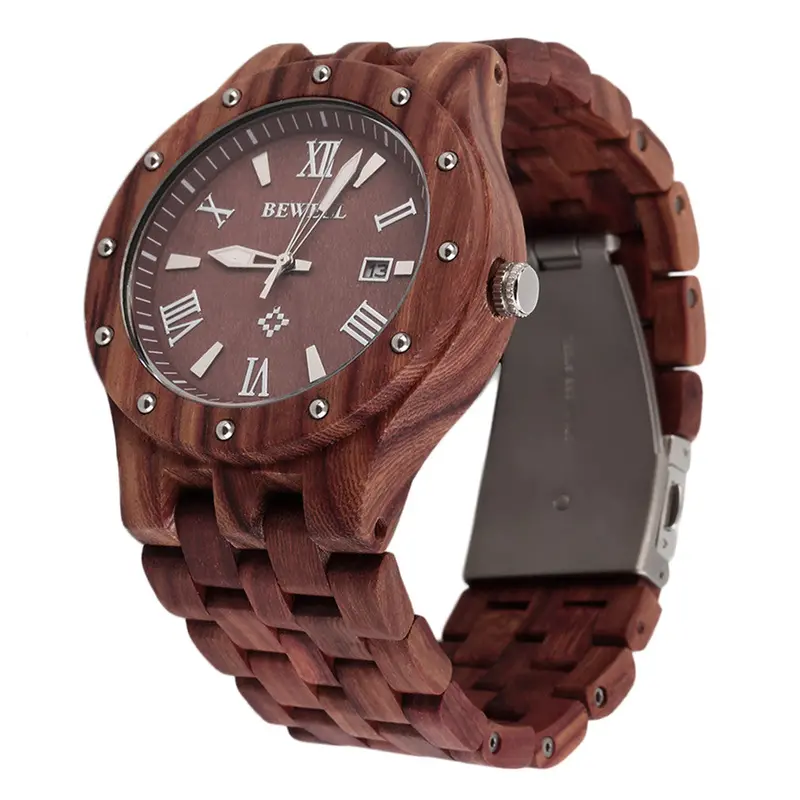 Bewellcoolsandalwood Wooden Quartz Watch Round Wristwatch 3