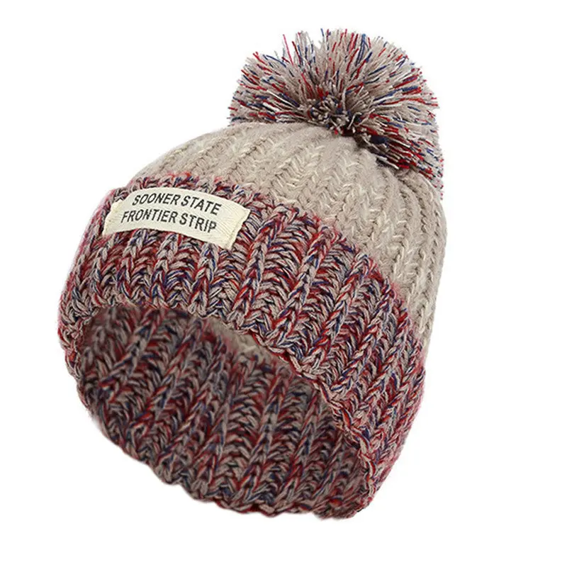 Big Discount Woman's Warm Woolen Hats Knitted Fur Cap For Woman Sooner State Letter Skullies & Beanies 6 Color Gorros 1