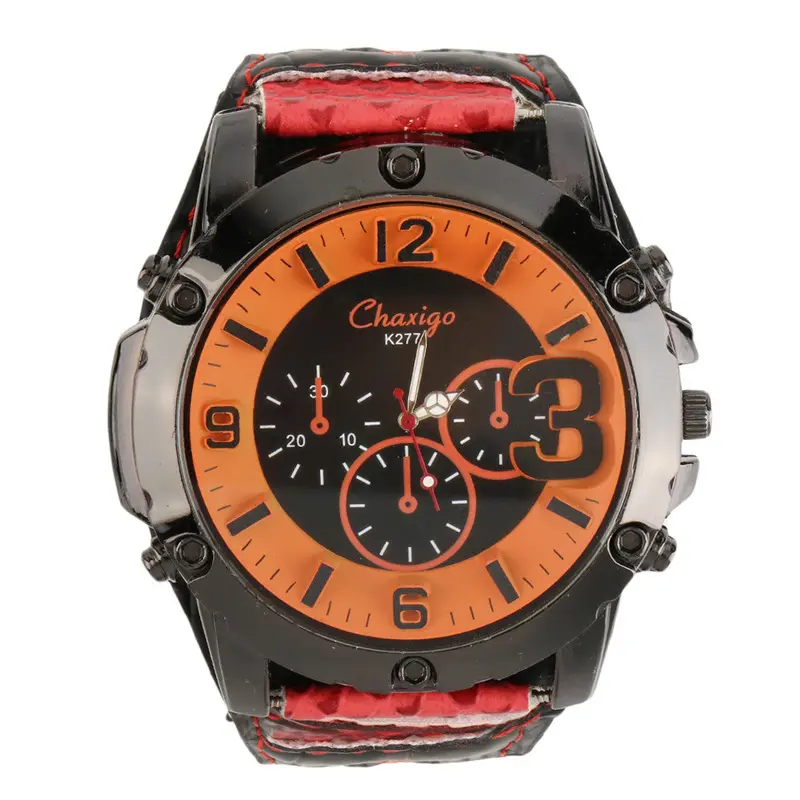 Big Round Dial Quartz Wrist Watch Arror Leather Band Sport Wristwatch For Chaxigo Relogio Masculino 2