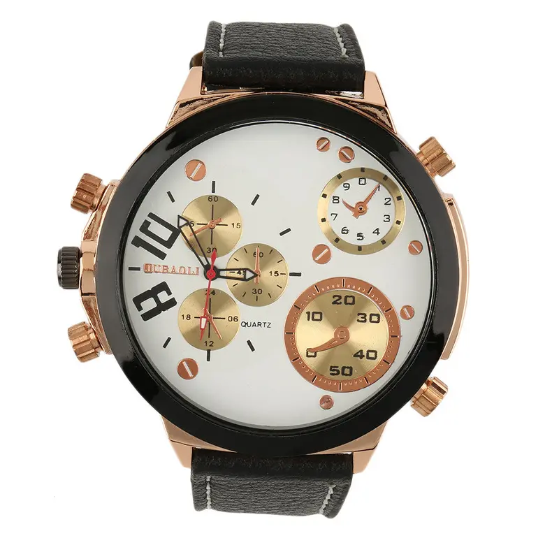 Big Round Dial Quartz Wrist Watch Leather Band Sport Military Relogio Masculino 1