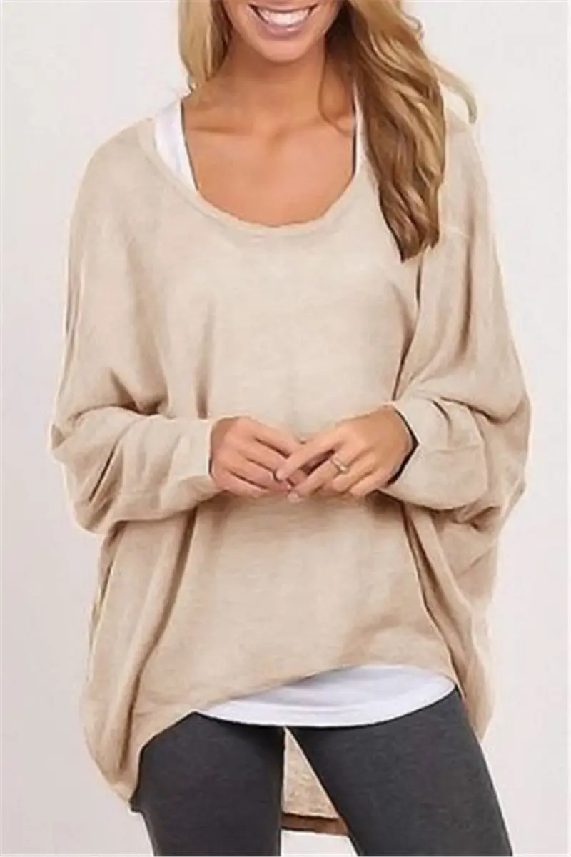 Big Size Loose T Shirt Women Casual Irregular Long Sleeve Tee Shirts O Neck Solid Oversized Women Tops Plus Size Women Clothing 11