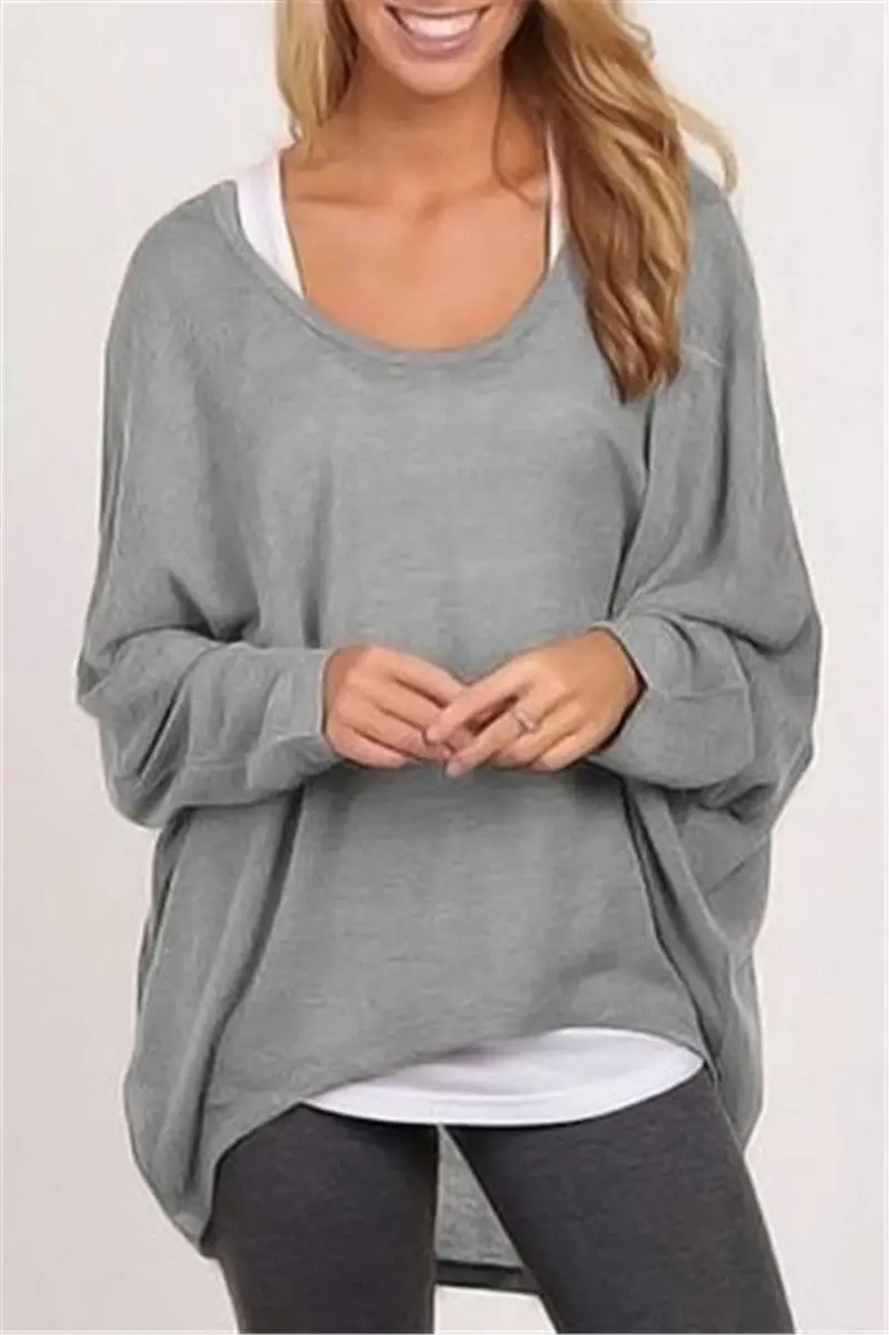 Big Size Loose T Shirt Women Casual Irregular Long Sleeve Tee Shirts O Neck Solid Oversized Women Tops Plus Size Women Clothing 6