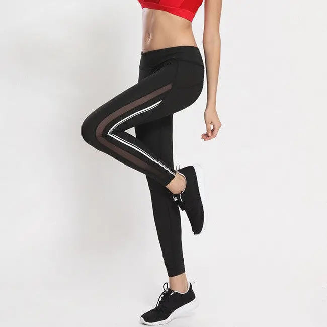Big Size Quick Dryfitness Breathable Pants Elastic Waist Leggings Fitness Mesh Patchwork Design 1