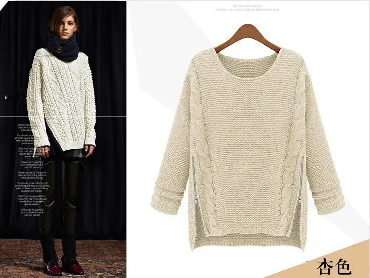 Big Size Symmetrical Zip Korean Women Long Batt Loose Thick Pullover Women Sweater 1318 1