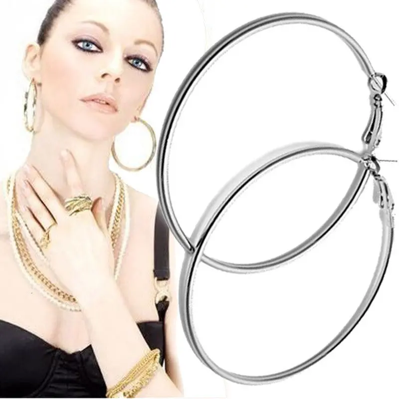 Big Smooth Big Ears Clear Circle Round Hoop Charm Earrings Round Earrings Silver Hoop Earrings Feida 1