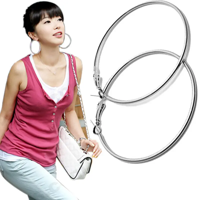 Big Smooth Big Ears Clear Circle Round Hoop Charm Earrings Round Earrings Silver Hoop Earrings Feida 2