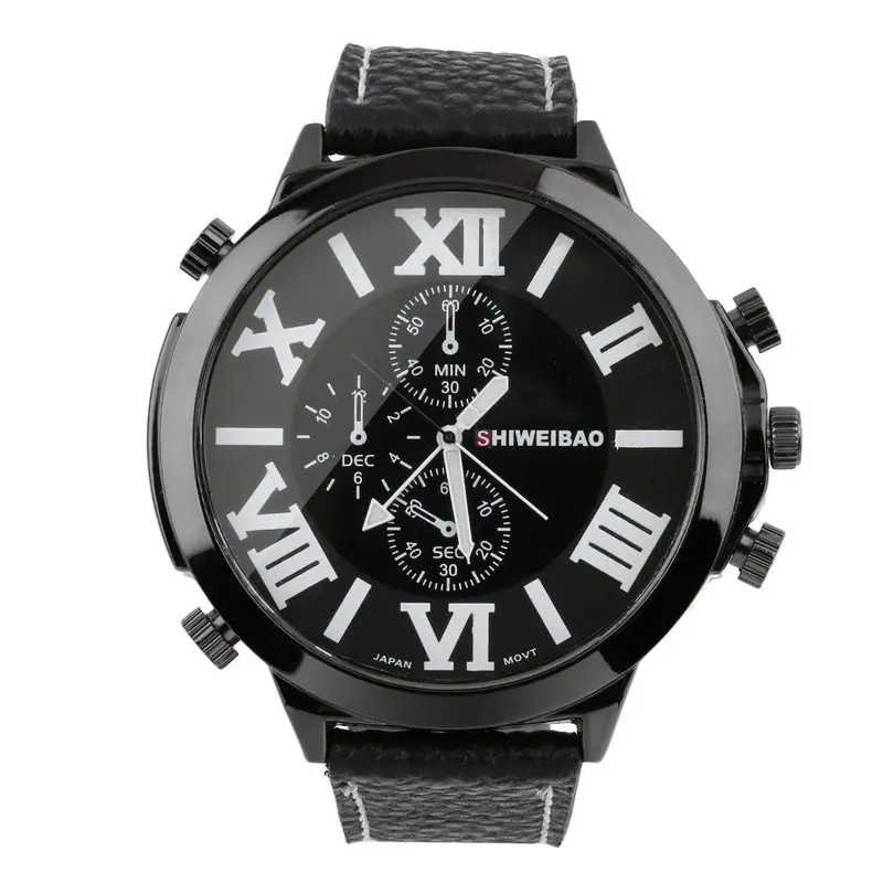 Big Style Leather Band Sport Watches Oversized Quartz Movet Stainless Steel Case Quartz Wrist Watch 1