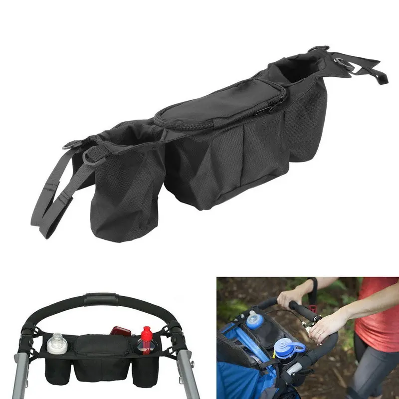 Black Baby Stroller Organizer Baby Pram Buggy Cart Bottle Hanging Basket Storage Bag Stroller Accessories 1