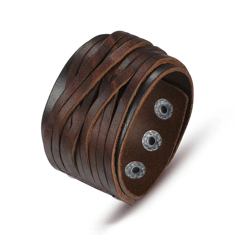 Black Brown Leather Bracelet With Alloy Buckle Adjustable Fashion Men Bracelets 0337-1 1