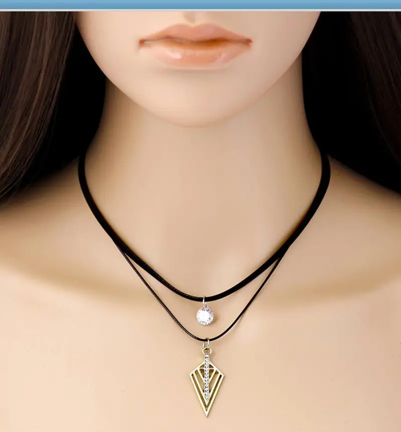 Black Choker Necklace Triangle Rhinestone Collar Choker Necklace Gift Psxl031 1